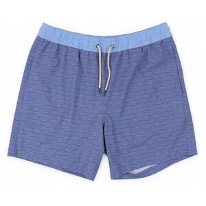 Fair Harbor Swim Shorts Mens XL Blue Wave Pattern Drawstring Lined Trunks Beach